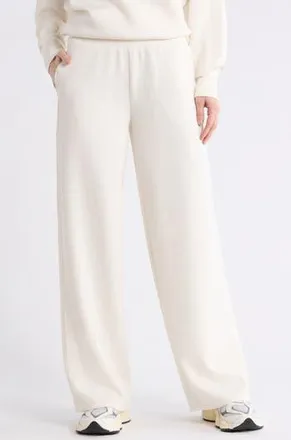 Zella Whisper Knit High Waist Wide Leg Pants in Beige Ivory Heather at Nordstrom Rack, Size X-Small