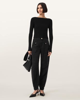 AllSaints Lyocell/Linen Val Cargo Linen Blend Trousers, Size: UK 14/US 10