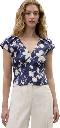 Rebecca Taylor Bea Linen Blouse in Navy Combo at Nordstrom, Size 0