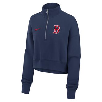 Nike Boston Red Sox Phoenix Nike Womens MLB Cropped 1/4-Zip Crew in Blue | 01N944BBQ-LMW