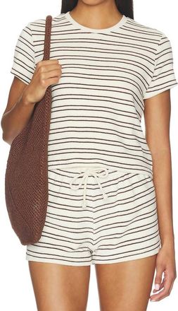 perfectwhitetee Eve Short Sleeve Tee In Natural & Chocolate Stripe