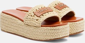 Versace Logo raffia platform espadrille slides