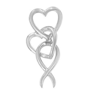House of Brilliance 925 Sterling Silver Double-Heart & Awareness Ribbon Linked Pendant Necklace in White at Nordstrom