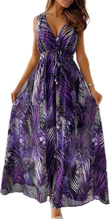 Generic Maxi Dresses for Women Summer Vacation Beach V Neck Boho Sleeveless Flowy Floral Long Dress Printed Party Club Elegant Dresses Beach Boho Style Deep V