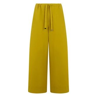 Max Mara Wide Trousers, female, Yellow, Size: XS Linen Drawstring Trousers