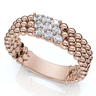 Pompeii3 Three Row Beaded Diamond Stackable Ring 14k Gold or Platinum Lab Grown