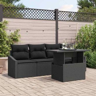 vidaXL Conjunto De Sof&aacute; De Jard&iacute;n 5 Pcs Negro Rat&aacute;n Sint&eacute;tico Vidaxl