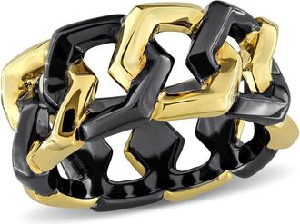 Amour Hexagon Link Eternity Ring in Yellow Plated Sterling Silver with Black Ruthenium