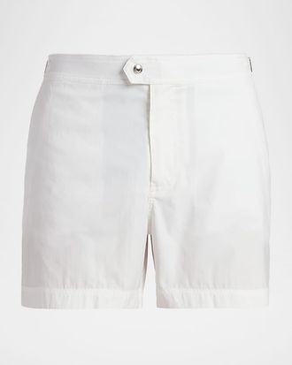 Tom Ford Mens Poplin Waistband-Tab Swim Trunks