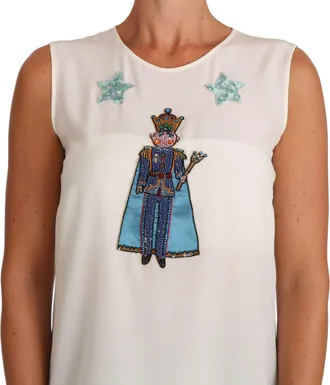 Dolce & Gabbana Womens White Silk Crystal Sequined Fairy T-Shirt