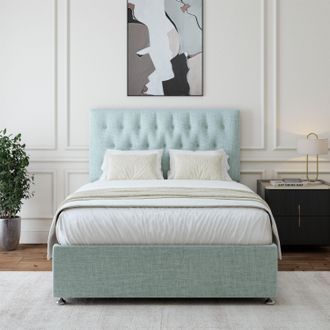 Bedmaster Linen 2 Drawer Divan Base & Button Headboard in Light Brown | Size: Small Double
