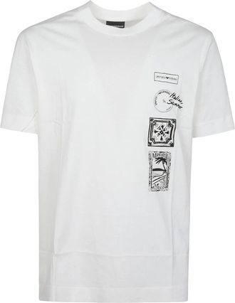 Emporio Armani T-shirt met grafische print - Heren - T-shirts - Wit - 2XL - Katoen - Tops