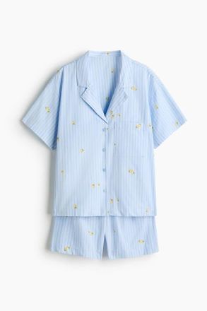 H&M Pyjama Shirt And Shorts in Light Blue/lemons at Nordstrom, Size Xx-Small