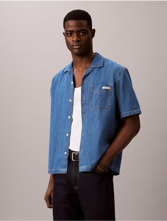 Calvin Klein Jeans Calvin Klein Mens Linen Blend Denim Button-Down Shirt - Medium Blue - 2XL
