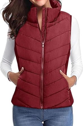 Generic Holdretain Puffer Vest Women Sleeveless Zip Up Outerwear, Holdretain Puffer Jacket, Cozy Lightweight Stand Collar Quilted Vest Jacket (UK, Alpha, XL, 