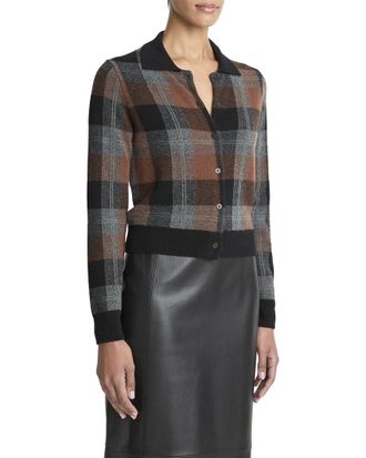 Vince Check Plaid Cashmere Polo Cardigan