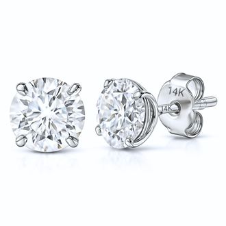 MAX + STONE 14k Yellow or White Gold Solitaire Round Cubic Zirconia Stud Earrings 3.5mmto8mm