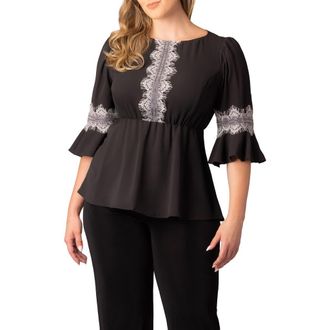 Kiyonna Chateau Lace Peplum Top in Black Noir at Nordstrom, Size 5X