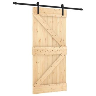 Berkfield Home Sliding Door with Hardware Set 95x210 cm Solid Wood Pine in Light Brown