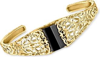 Ross-Simons Onyx Filigree Cuff Bracelet in 18kt Gold Over Sterling