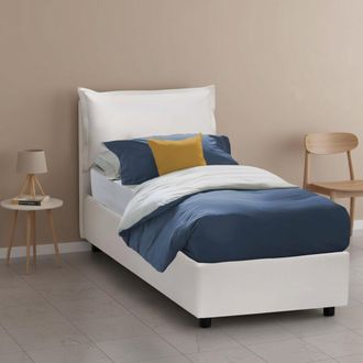 Dmora Cama Individual Naomi, Cama Contenedor Con Tapizado En Ecopiel, 100% Made In Italy, Apertura Frontal, Con Colch&oacute;n 80x200 Cm Incluido, Blanco, Con Emba