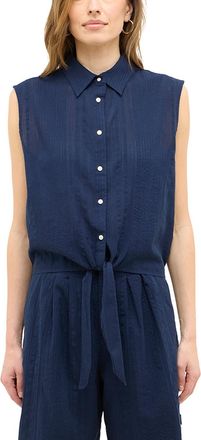 Mustang Kurzarmbluse MUSTANG Damen Style Arvada, Damen, Gr. 36, blau (blau 5324), Cr&ecirc;pe, 100% Baumwolle, unifarben, relaxed fit, Blusen Kurzarmbluse