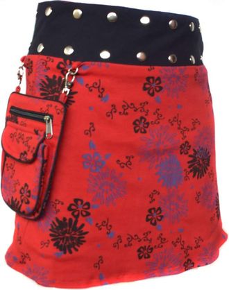 Gheri Floral Short Popper Removable Pocket Reversible Cotton Skirt F