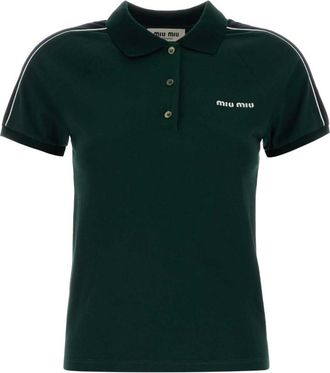 Miu Miu Bottle Green Shirt Collar Logo Polo