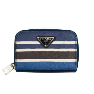 Prada Black Blue White Saffiano Coin Purse/Coin Case (Pre-Owned)