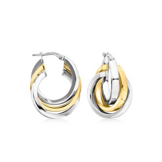 Ross-Simons Italian Sterling Silver and 18kt Gold Over Sterling Interlocking Hoop Earrings