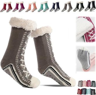 Generic Ultra-Thick Warm Cashmere Slipper Socks for Women,Super Soft Cozy Fuzzy Home Socks,Non Slip Christmas Sock (Gray, One Size, Adult, Women, One Size, Al