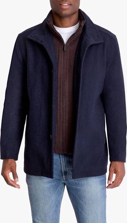 London Fog Amherst Button Front Wool Jacket In Navy Heather