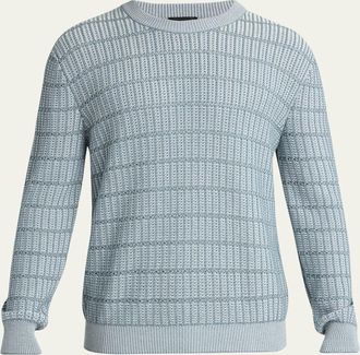 Brioni Mens Cotton and Linen Grid Knit Crewneck Sweater