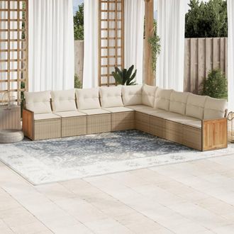 vidaXL Set De Sof&aacute;s De Jard&iacute;n 9 Pzas Con Cojines Rat&aacute;n Sint&eacute;tico Beige Vidaxl