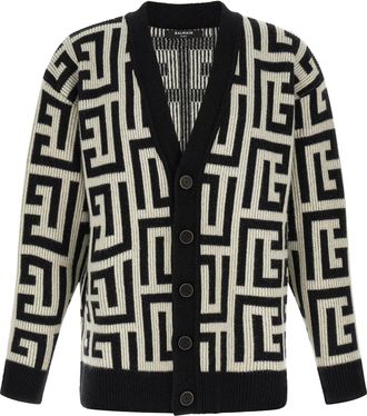 Balmain Bicolor Merino Wool Mens Cardigan
