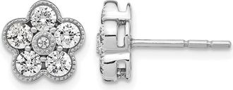 Diamond2Deal 14K Gold 1 ct Lab Grown Diamond Floral Stud Earrings VS-SI Clarity D-E Color