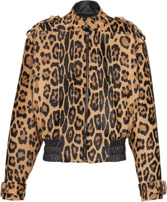 Balmain Bomber in pelle con stampa leopardata - Toni neutri
