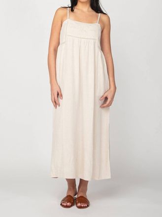 Dex Clothing Linen Blend Midi Dress In Wheat