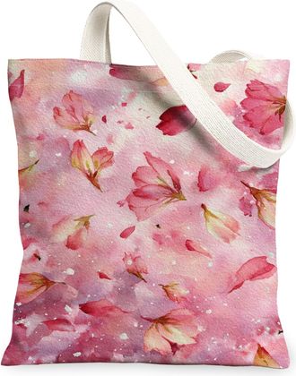 Generic Floral Canvas Tote Bags, Flower Print Reusable Grocery Bags, Spring Vintage Lightweight Washable Shoulder Strap Canvas for, Peach, 13x15 Inch
