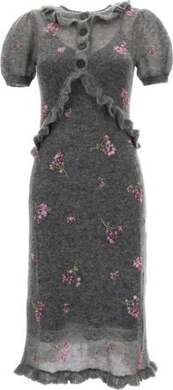 Shushu/Tong Jurk met korte mouwen van gebreide stof - Dames - Kleedjes - Grijs - S - Wol - Kleedjes