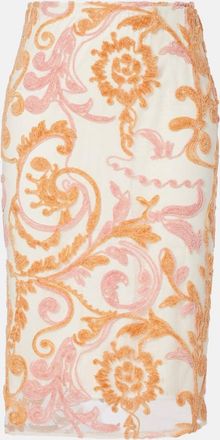 Xu Zhi Falda midi de terciopelo y tul bordada