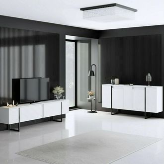 Dmora Conjunto De Muebles De Sala Pignano, Modular, 4 Estantes, 10 Espacios, Blanco