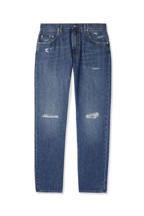 Dolce & Gabbana Straight-Leg Distressed Logo-Appliqu&eacute;d Jeans