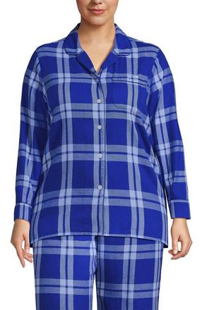 Lands End Long Sleeve Print Flannel Pajama Top in Clear Blue Sky/lapis Plaid at Nordstrom, Size 2X