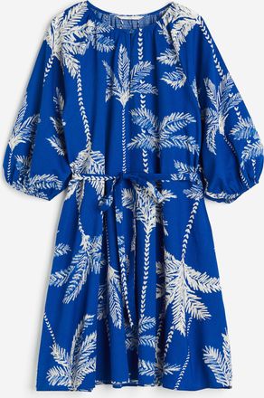 H&M Kleid mit Bindeg&uuml;rtel - Knallblau/Palmen