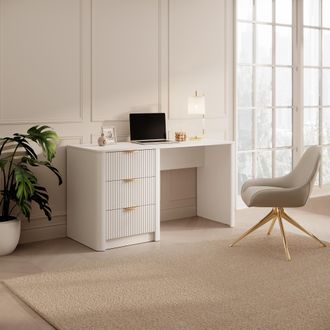 Dmora Escritorio Kanotini, 3 Cajones, Un Estante, Lineal, 140x55x76h Cm Beige