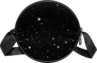 Generic Circle Crossbody Bag for Women, Stars Polka Dot Small Sling Bag Daypack with Zipper Adjustable Shoulder Straps Casual Ladies Girls Round Purse