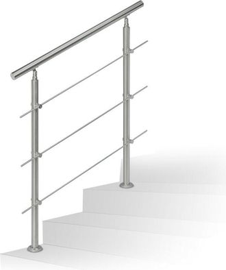 Relaxdays Relaxdays - Barandilla Escalera, Pasamanos Exterior, 1 M Largo, 2 Postes, 2 Travesa&ntilde;os, 1 Ud., Acero Inoxidable, Plateado