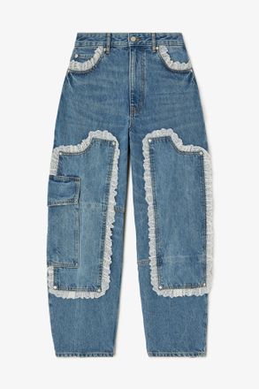Ganni Blue Audri Lace Jeans in Rigid Denim - Size 24W/33L Organic Cotton