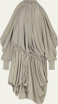 Balmain Asymmetric Draped Cold-Shoulder High-Low Dress
